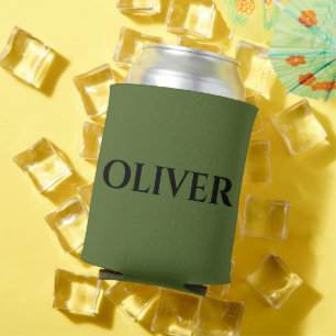 Olive Green and Minimalist Black Name Can Cooler