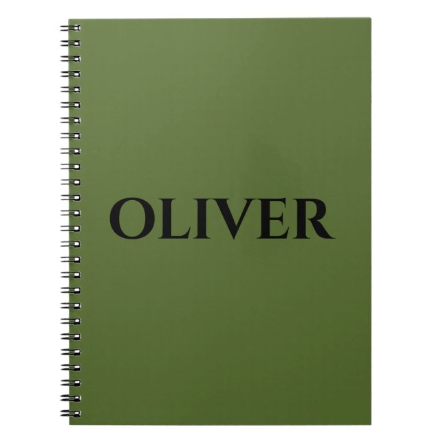 Olive Green and Minimalist Black Name   Notebook (Front)