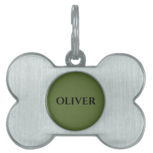 Olive Green and Minimalist Black Name Pet ID Tag