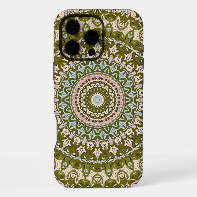Olive Green and Pastel Mandala Pattern iPhone Case (Back)