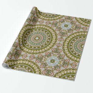 Olive Green and Pastel Mandala Pattern Wrapping Paper