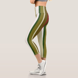 Olive, green and red Stripes Capri Leggings