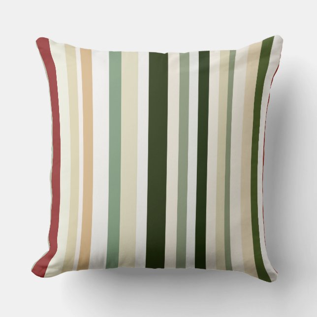 Olive, green and red Stripes Cushion (Front)