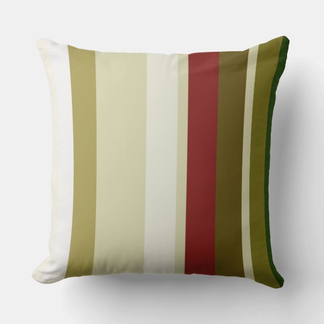 Olive, green and red Stripes Cushion (Front)