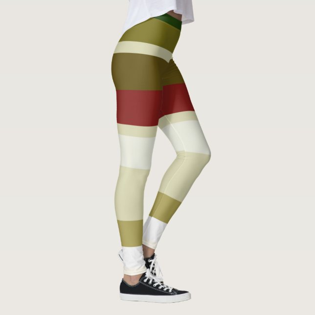 Olive, green and red Stripes Leggings (Right)