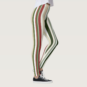 Olive, green and red Stripes Leggings