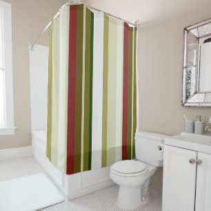 Olive, green and red Stripes Shower Curtain