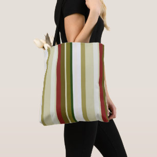 Olive, green and red Stripes Tote Bag