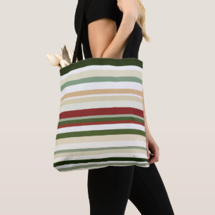 Olive, green and red Stripes Tote Bag