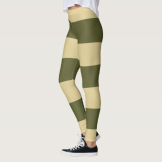 Olive Green and Tan Stripes Leggings