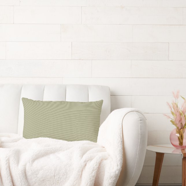 Olive Green and Tan Thin Stripes Lumbar Cushion (Couch)