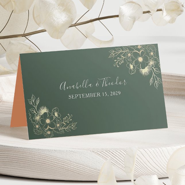 Olive Green and Terracotta Floral Wedding Place Card (Creator Uploaded)