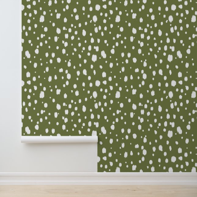 Olive Green and White Abstract Dots Wallpaper (Application)