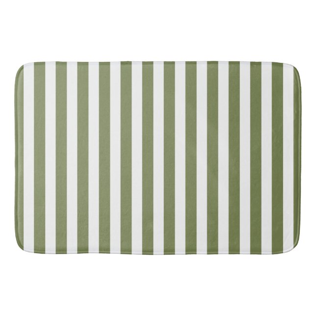 Olive green and white candy stripes bath mat (Front)