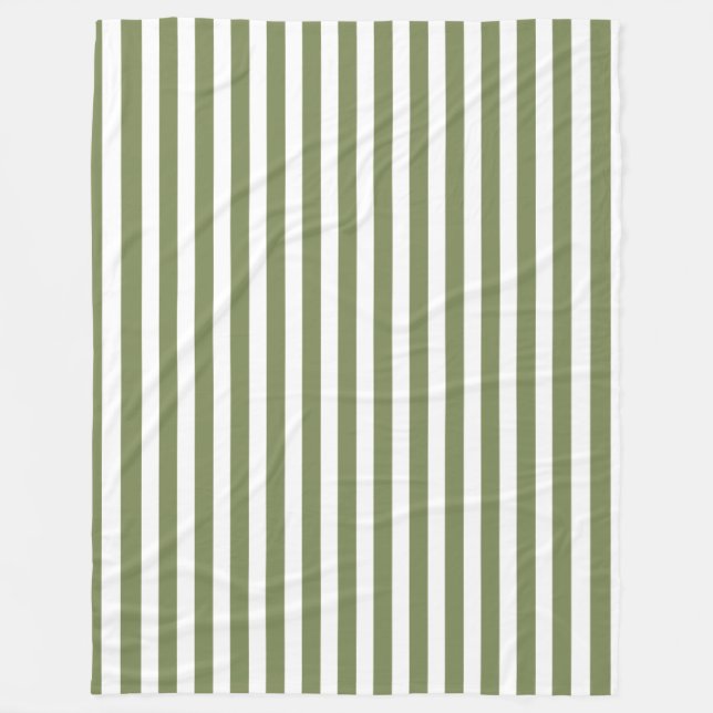 Olive green and white candy stripes fleece blanket (Front)