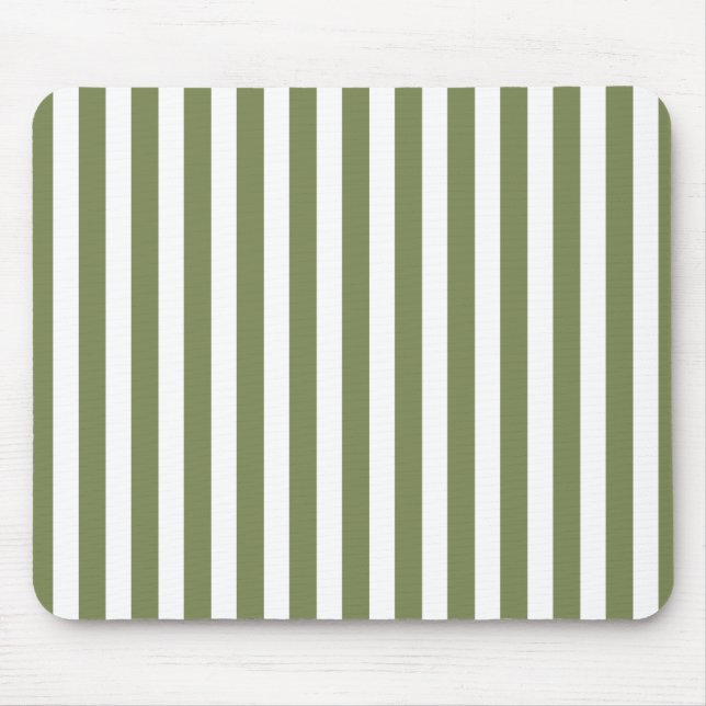 Olive green and white candy stripes mouse pad (Front)
