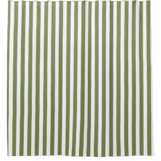 Olive green and white candy stripes shower curtain