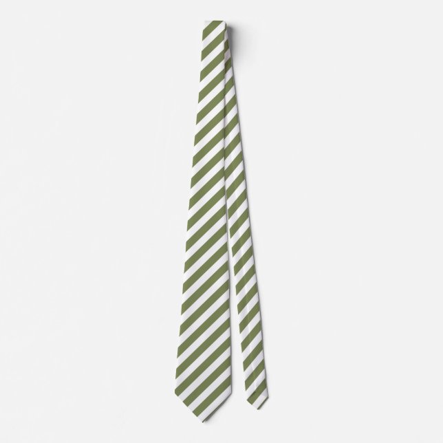 Olive green and white candy stripes tie (Front)