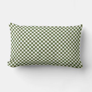 Olive Green and White Chequerboard Squares Lumbar Cushion