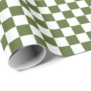 Olive Green and White Chequerboard Squares Wrapping Paper
