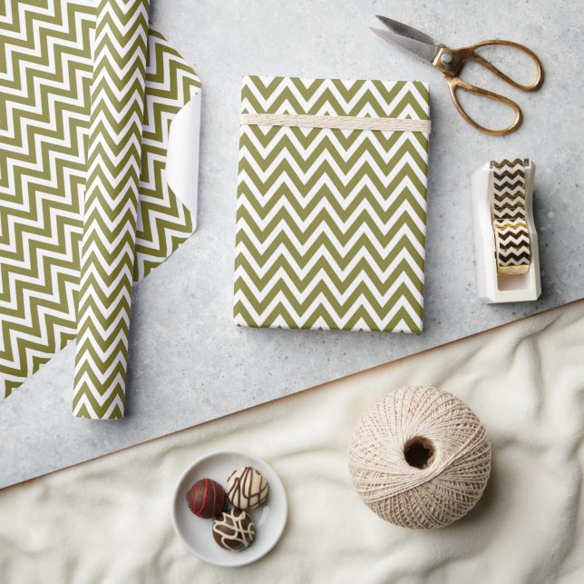 Olive Green and White Chevron Wrapping Paper (Crafts)