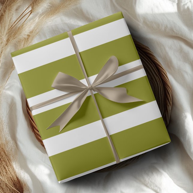 Olive Green and White Classic Horizontal Striped Wrapping Paper (Creator Uploaded)