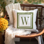 Olive Green and White Classic Square Monogram Cushion<br><div class="desc">Design your own custom throw pillow in any colour combination to perfectly coordinate with your home decor in any space! Use the design tools to change the background colour and the square border colour, or add your own text to include a name, monogram initials or other special text. Every pillow...</div>