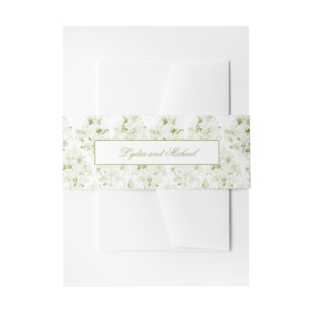 Olive Green and White Damask Invitation Belly Band (Front Example)
