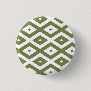 Olive green and white diamond pattern 3 cm round badge
