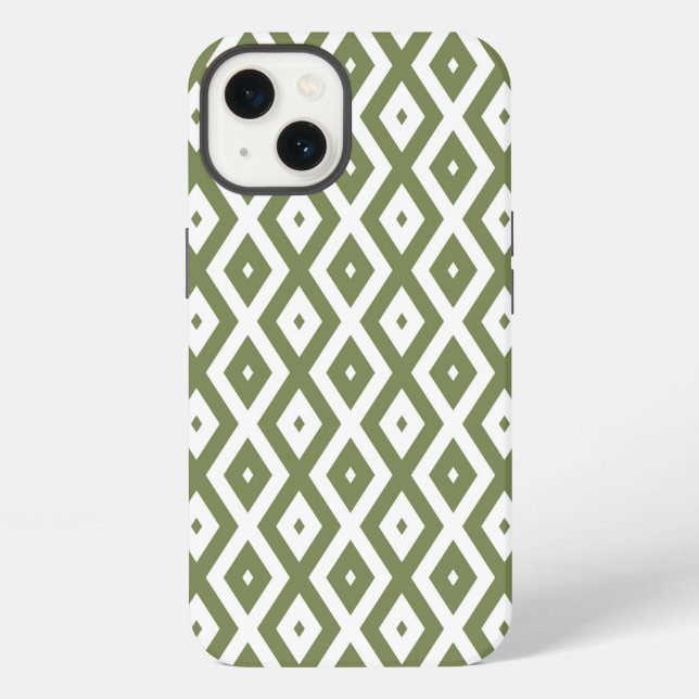 Olive green and white diamond pattern Case-Mate iP iPhone Case (Back)
