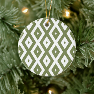 Olive green and white diamond pattern ceramic tree decoration