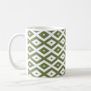 Olive green and white diamond pattern coffee mug