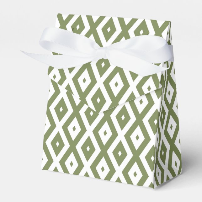 Olive green and white diamond pattern favour box (Front Side)