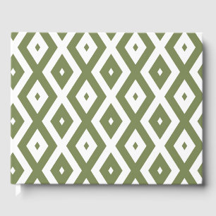 Olive green and white diamond pattern guest book