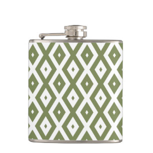 Olive green and white diamond pattern hip flask