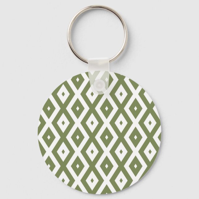 Olive green and white diamond pattern key ring (Front)
