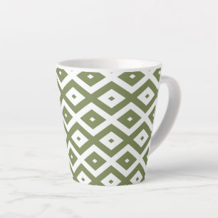 Olive green and white diamond pattern latte mug
