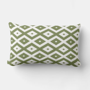Olive green and white diamond pattern lumbar cushion