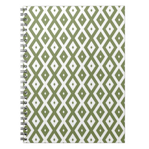 Olive green and white diamond pattern notebook