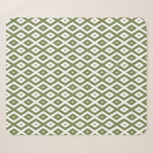 Olive green and white diamond pattern sherpa blanket
