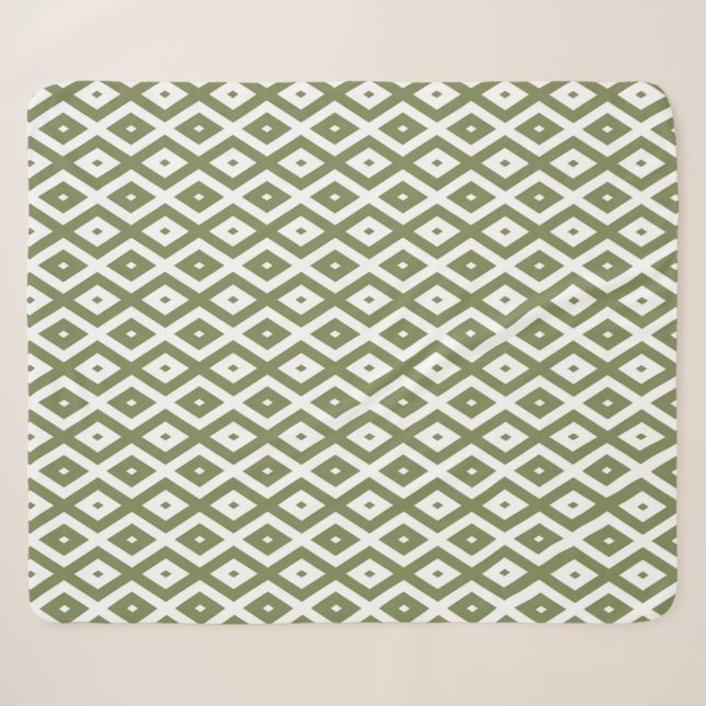 Olive green and white diamond pattern sherpa blanket (Front (Horizontal))