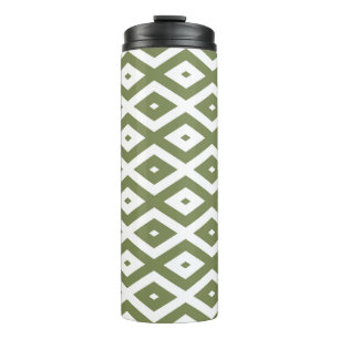 Olive green and white diamond pattern thermal tumbler