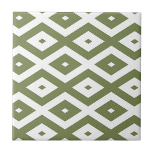 Olive green and white diamond pattern tile