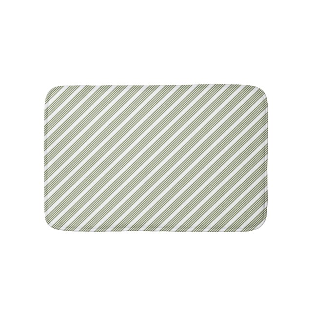 Olive green and white five stripe pattern bath mat (Front)