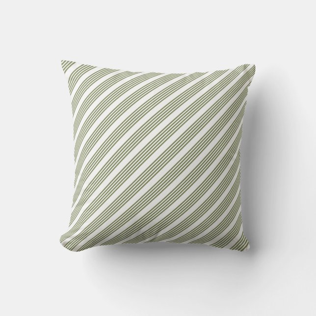 Olive green and white five stripe pattern cushion (Front)