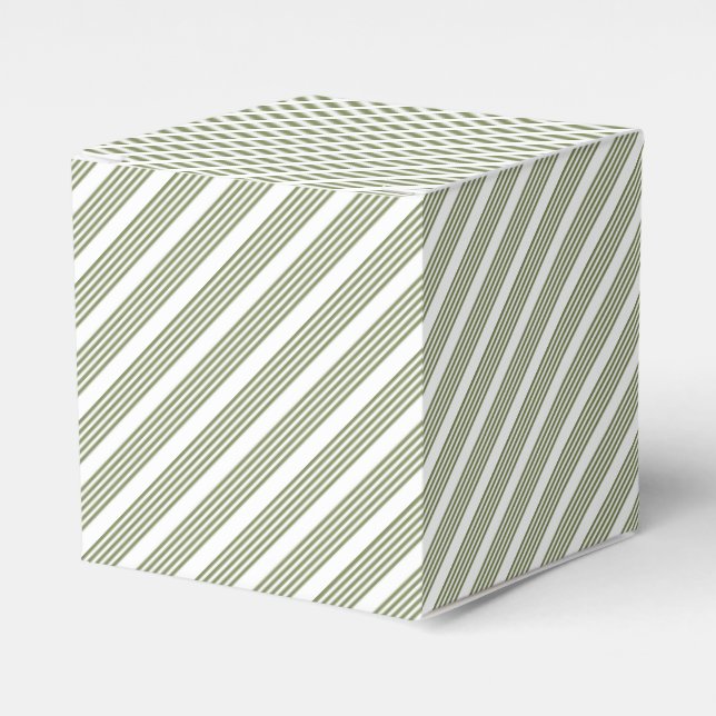 Olive green and white five stripe pattern favour box (Front Side)