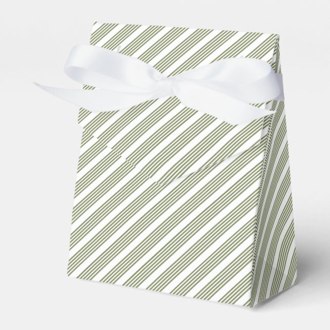 Olive green and white five stripe pattern favour box (Front Side)