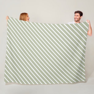 Olive green and white five stripe pattern fleece blanket
