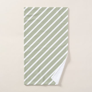 Olive green and white five stripe pattern hand towel