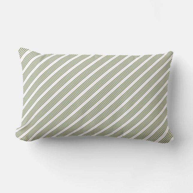 Olive green and white five stripe pattern lumbar cushion (Front)